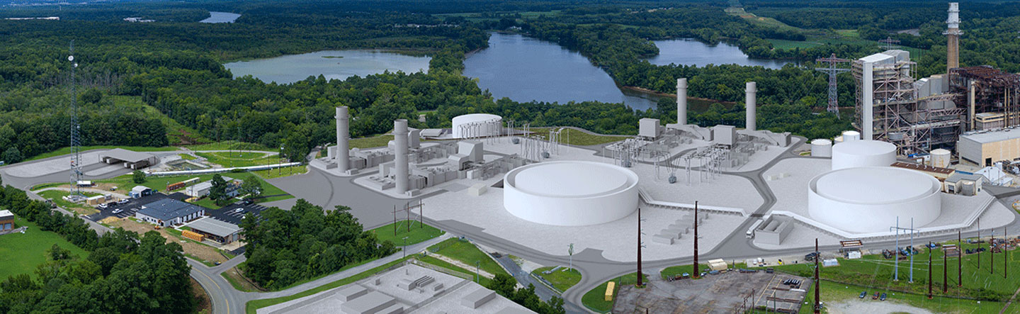 Aerial render of Chesterfield Energy Reliability Center
