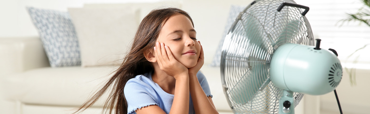 Hot weather image girl with fan