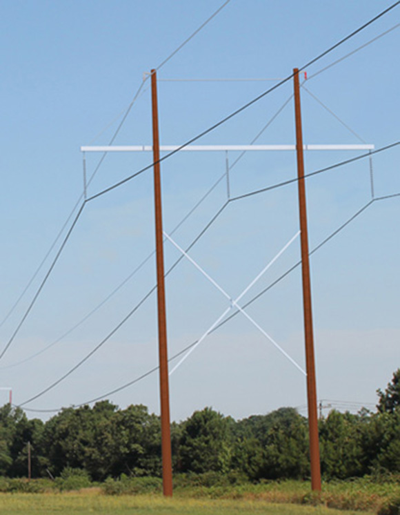 Weathering steel H-frame power line structure