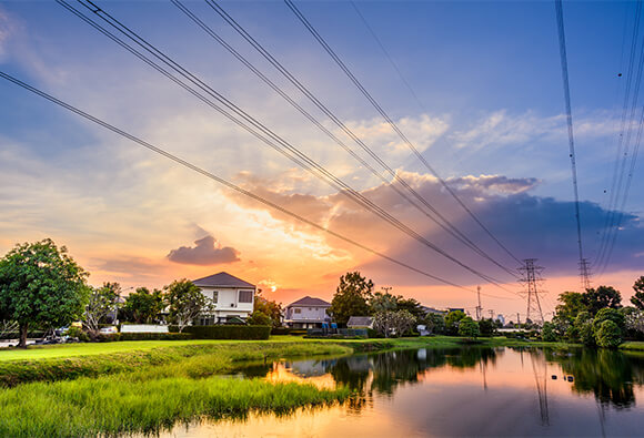 Power Lines Running Through Residential Neighborhood