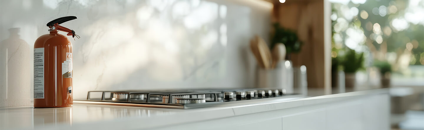 Natural Gas Stove With Fire Extinguisher Nearby