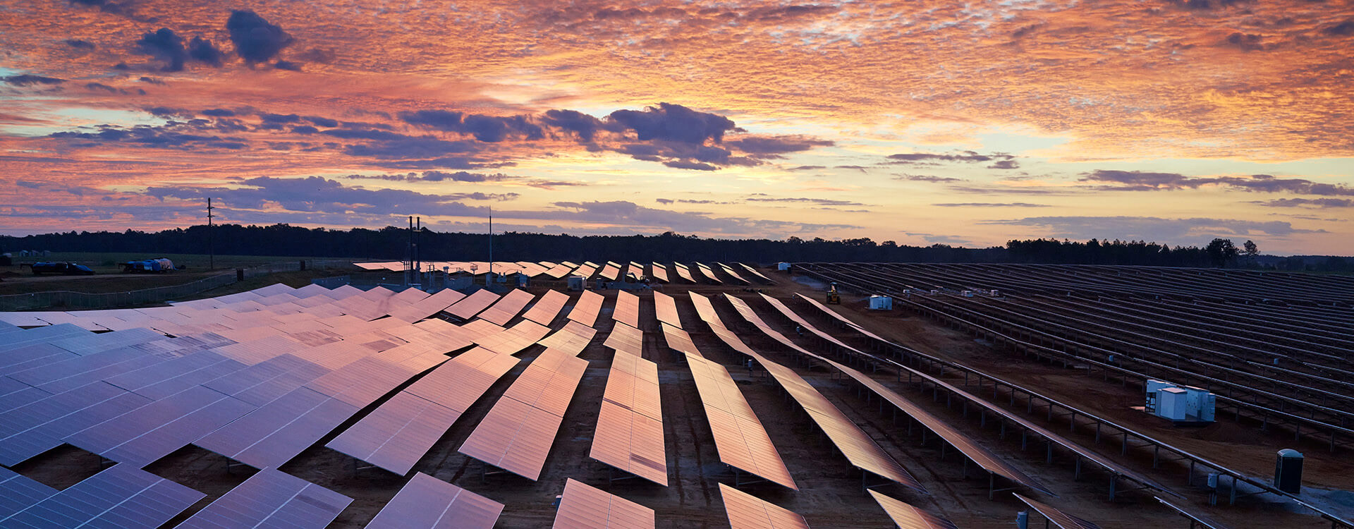 Solar farm at dusk