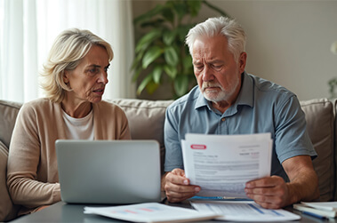 Couple Looking at Past Due Bills