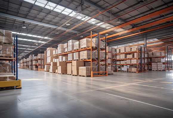 Warehouse With Boxes and Forklifts