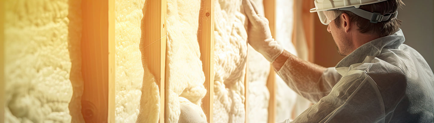 Man in work clothes placing insulation