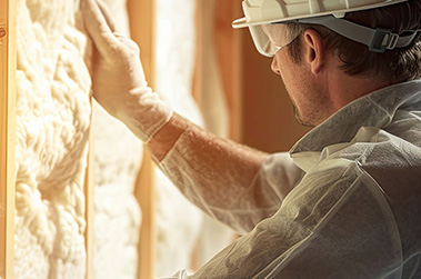 Man in work clothes placing insulation