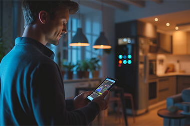 Man Monitoring Energy Usage on Phone